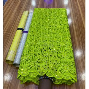 Fluorescent Green Sequin Lace Fabric with Floral Pattern for Asoebi 