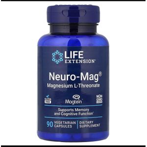 Life Extension Neuro-Mag Magnesium L-Threonate, Memory Health, Quick Thinking, Cognitive Health Support, Vegetarian, Non-GMO, 90 Vegetarian Capsules (144 mg from 2000 mg Magtein magnesium L-threonate