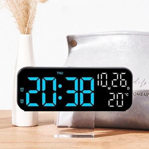 Dual Display Digital Clock Voice Control Multifunction LED Electronic Alarm Clock with Countdown Timer and Temperature Display (Black with Blue Light)