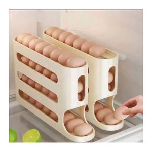 2 Pcs Automatic roller type egg storage box with large capacity, 4-layer slide, refrigerator side door storage, egg roller- 2Pcs 