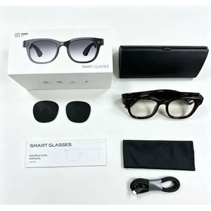Stylish V6S AI Smart Glasses with 2 lens 13MP Camera Bluetooth Music Hands-Free Calling HD Recording  Wearable Tortoise shell  Glasses TypeC Rechargeable & Case 