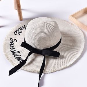 Fashion (56-58cm) Embroidery Summer Straw Hat Women Wide Brim Sun