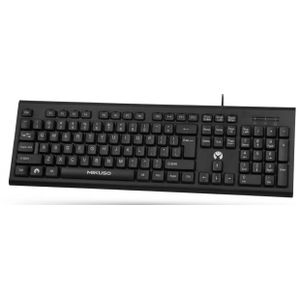 USB Wired Keyboard, Full-Size 104-Key Desktop Keyboard with Ergonomic Folding Stand, 1.4m Cable, Plug and Play for PC, Laptop, and Computer - Black