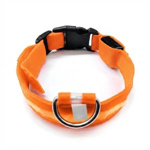 USB Rechargeable LED Pet Collar - Light Up Night Safety Dog Collar (Orange, S)