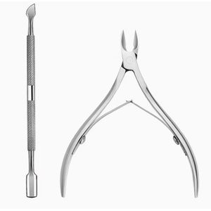 2pcs Cuticle Nipper + Stainless Steel Pusher Tool Set