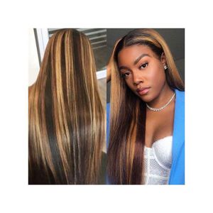 Piano Long Brown Straight Hair Wig With Light Gold Highlight For Women Girl Hair Wigs