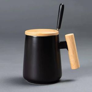 Bamboo Handle Black Mug 