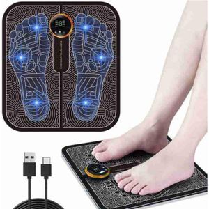 EMS Electric Foot Massager Mat with 8 Massage Modes 19 Intensity Levels USB Rechargeable Foldable Pad for Foot Pain Relief Circulation and Relaxation Black