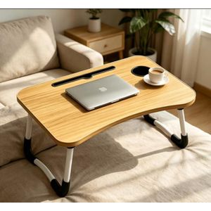 1pc Brown Adjustable Laptop Bed Table, Portable and Foldable Laptop Tray Stand with Tablet Slot and Cup Holder, Sturdy and Lightweight Desktop Working, Dining, Gaming, and Reading- Suitable Laptops up to 43.18cm Inches