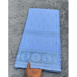 Sky blue Polish PK Lace Fabric with Stone Embellishment – 100% Cotton. 5yard