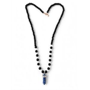 Crystal Point Beaded Protection Stone Necklace - Sodalite Pendant 