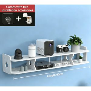 SIKITUT 60CM Double Layer Wall Shelf Living Room Storage Rack Compatible with TV Set-top Box/DVD/Decoder/Player