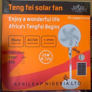 Teng Fei 18-inch solar rechargeable standing fan.