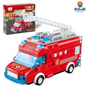 Digabi Kids Games Fire Truck Building Block Set, Fire Building Blocks, Preschool Toy Building Set for Toddlers Aged 3 Years Plus(Extended Ladder Firetruck)