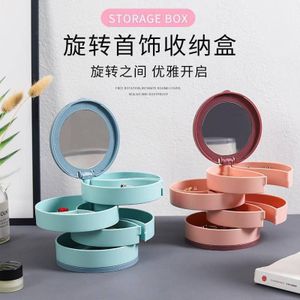4-layer 360° rotating round jewelry organizer box