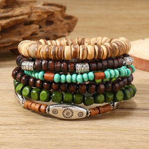 6-Piece Men's Bracelet Wooden Bead Stackable Elastic Design for Daily Wear & Gift - Multi