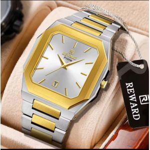REWARD Original Quality & Super Premium Men's Sleeky But Classy Silver & Gold Chain Wristwatch For Perfect Gentlemen 