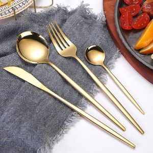 4pcs Gold Stainless Steel Cutlery Set, Portuguese Style Steak Knife Fork Spoon Set for Dining