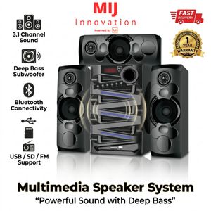 MIJ  3.1CH Bluetooth Home Speaker System – 70W Wooden Subwoofer + Dual Satellite Speakers, USB/SD/FM/MP3