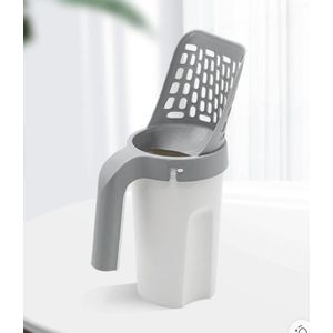 Integrated Cat Litter Scooper With Attached Waste Bin & Handle - Gray