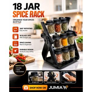 18 Jar Rotating Spice Rack Organizer With Glass Containers