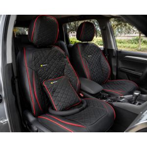Premium Quality Universal 5 Seater Leather Vehicle Seat Cover - Black with red accents