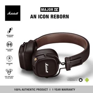 Marshall MAJOR IV Bluetooth HeadphonesWireless Headphone With Mic Deep BassHeadsets Stereo Hi-Fi Portable Headset,Brown