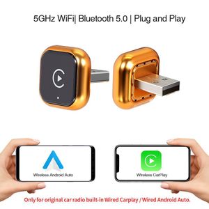 OIPETLUCK 2-in-1 Wireless CarPlay Adapter & Android Auto Adapter, Convert Wired to Wireless, 5GHz WiFi & Bluetooth 5.0 Plug and Play Mini Dongle for OEM Wired CarPlay/Android Auto Cars, USB/Type-C Adapter Included (Orange)