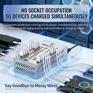 Flick  50-Port USB Charger, 200W Multi Port Charging Station with LED Indicators - Fast Charging for Phones, Tablets - USB Hub for Home & Office