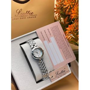 Scottie Ladies Oval Quartz Watch Stainless Steel Bracelet Crystal Diamond Bezel Roman Numerals Wristwatch With Window Gift Box