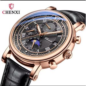 Chenxi  Latest Version & Original Quality Non Fading Chronograph Quality Black Leather Wristwatch