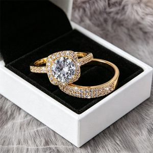 Luxury Micro-pave AAA Zircon Wedding & Engagement Set Ring for Women - Elegant Bridal Jewelry Set - Gold