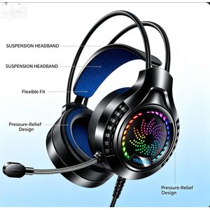 Silver Eagle  over-ear computer headphones, wired luminous 7.1 audio and video USB gaming headset