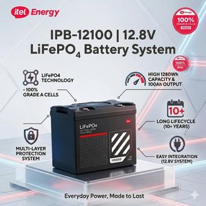 itel Energy 12.8V 100Ah 1.28kwh LiFePO4 Lithium Battery, Bluetooth BMS, 3000+ Cycles - IPB-12100