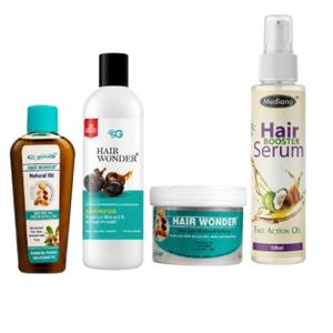 El-glittas Hair Wonder Complete Hair Care Combo Set - Natural Conditioning Shampoo 500ml + Rich Daily Moisturizer Cream 200g + Natural Hair Oil 70ml + FREE Mediana Hair Booster Serum (100ml)