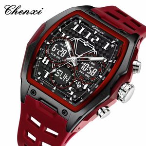 Chenxi Men's Red Silicon Architectural Chronograph Watch – Superior Quality Business Luxury Wristwatch
