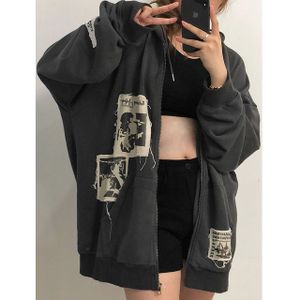 Fairy Grunge Clothes Women's Y2K Vintage Full Zipper Zip Up Hoodie  Aesthetic Pullover Sweatshirt E-Girl 90s Streetwear Jacket, Style1: Brown,  Large