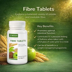 Neo Fibre Tablets - 120 Tablets (Single) Contains a balanced variety of soluble and insoluble fibre. - Digestive Health, Weight Management, Regularity & Fullness Support