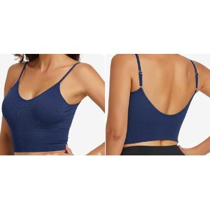 Ladies V-neck Bralette with Low Back 2 pc Navy Blue and White