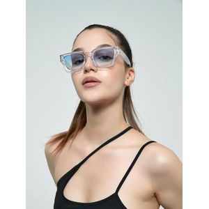 Women's Oversized Square Transparent Acrylic Glasses With Blue Tint