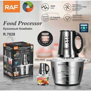 RAF R.7028 Food Processor 3L Electric Meat Grinder & Vegetable Chopper – 2 In 1 Stainless Steel Kitchen Machine