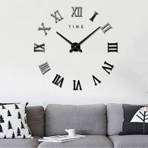Roman Numeral DIY Wall Sticker Mute Clock - Black