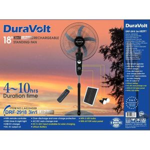 Duravolt 18" 3-in-1 Lithium Rechargeable Standing Fan DRF-2918 3in1 Lithium