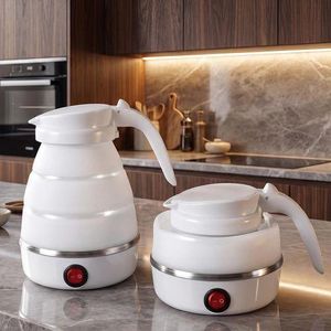 Foldable Electric Kettle, Portable Travel Kettle, Food Grade Silicone, Fast Boiling, Automatic Power Off, Travel Camping Home Office,White