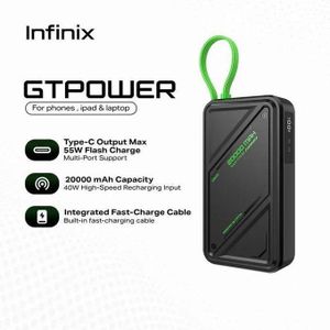 Infinix GTPOWER GO 20000mAh 55W Portable Laptop & Phone Superior Quality Ultra Fast Charging Type C In & Out Power Bank
