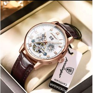 POEDAGAR Luxury And Sophisticated Pure Leather Automatic Leather Straps Men Wristwatches.