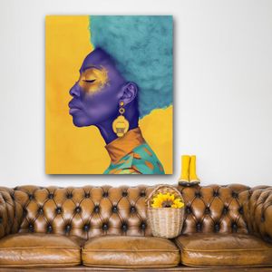 Purple skin Woman wall art framed canvas