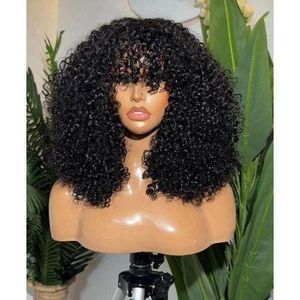 Natural Black Curly Bang Bob Wig