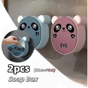 2PCS Wall-Mounted Cartoon Panda  Soap Box with Lid Light Luxury Soap Holder Punch-Free Soap Box Drain Laundry Soap Box For Bathroom Kitchen