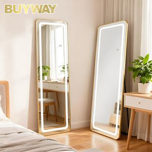 Full Length Mirror with LED Lights Wall Mounted Standing Mirror - GOLD